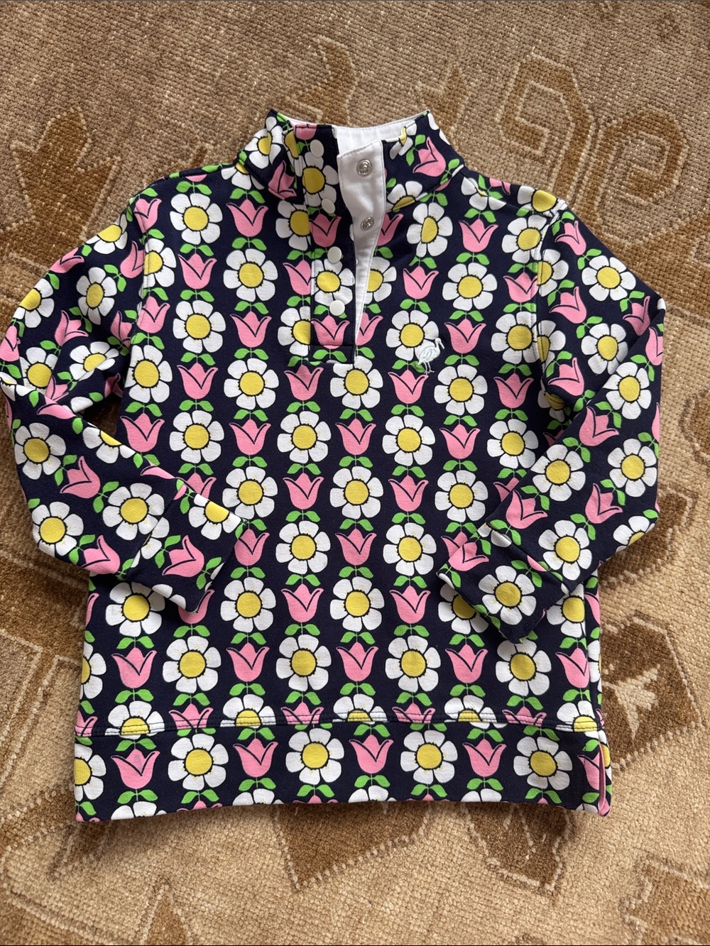Beaufort Bonnet Kids Floral Print Pullover Top - Navy, Pink & White